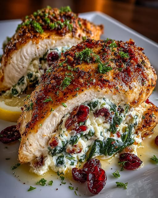 Cranberry & Spinach Stuffed Chicken Breasts with Ricotta Recipe