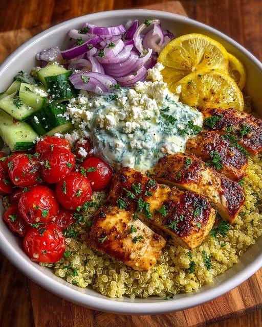 Quinoa Bowl with Lemon Feta Yogurt Sauce Recipe 2 Quinoa Bowl with Lemon Feta Yogurt Sauce Recipe - Recipe Image