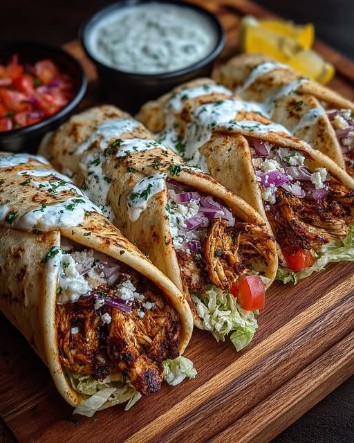 Greek Chicken Gyro Wraps with Lemon Garlic Yogurt Sauce Recipe - Recipe Image