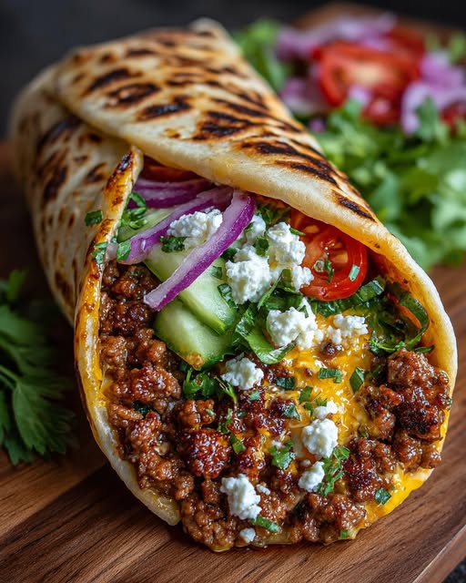 Mediterranean Ground Turkey Wrap with Hot Honey Feta Cream Recipe - Recipe Image