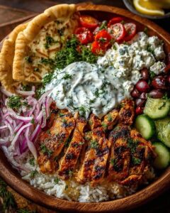 Greek Grilled Chicken Gyro Bowls with Garlic Yogurt Sauce Recipe