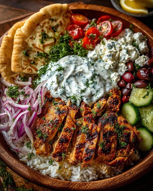 Greek Grilled Chicken Gyro Bowls with Garlic Yogurt Sauce Recipe