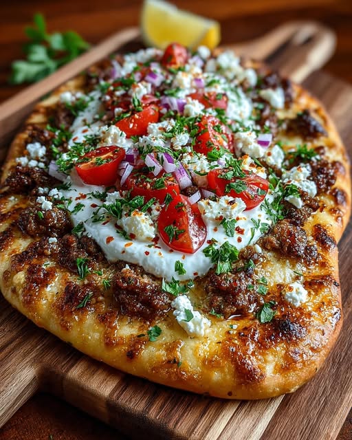 Lamb Flatbread with Hot Honey Feta Cream Recipe