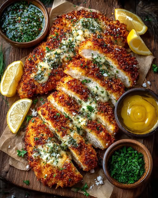 Spicy Crispy Hot Honey Lemon Feta Chicken with Herb Crust Recipe