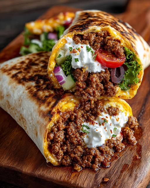 Mediterranean Ground Beef Wrap with Hot Honey Feta Cream Recipe 3 Mediterranean Ground Beef Wrap with Hot Honey Feta Cream Recipe - Recipe Image