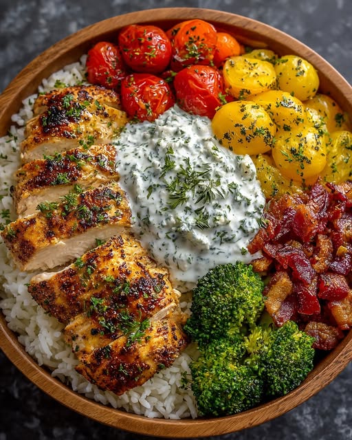 Lemon Dijon Chicken Rice Bowl with Lemon Feta Yogurt Sauce Recipe - Recipe Image