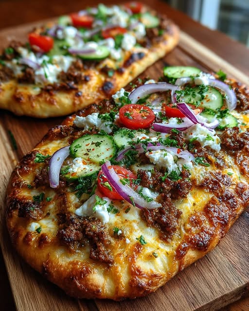 Mediterranean Ground Beef Flatbread Recipe - Recipe Image