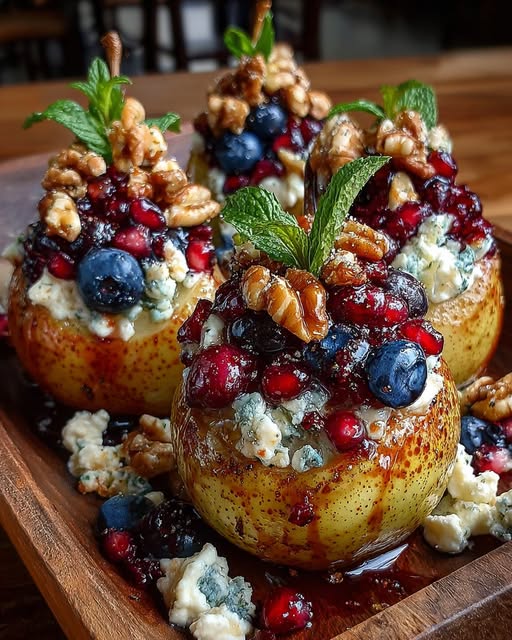 Baked Pears with Berries, Honey, Walnuts & Blue Cheese Recipe - Recipe Image