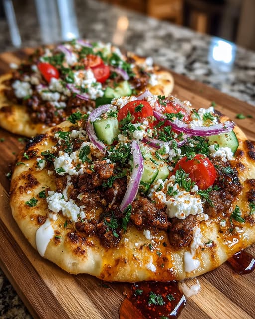 atbread with Garlic Hot Honey Feta Cream Recipe - Recipe Image