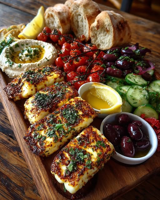 Rustic Mediterranean Bread & Grilled Halloumi Platter Recipe