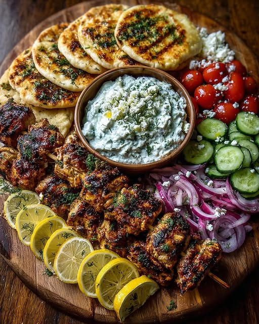 Souvlaki Grazing Board with Tzatziki Dip Recipe