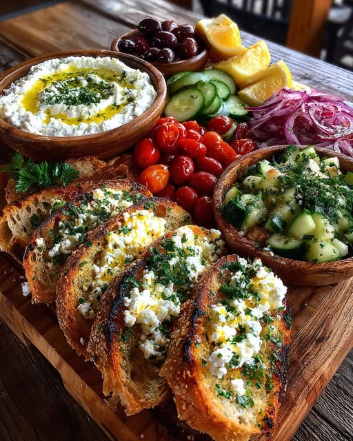 Rustic Mediterranean Toasted Bread and Feta Board Recipe