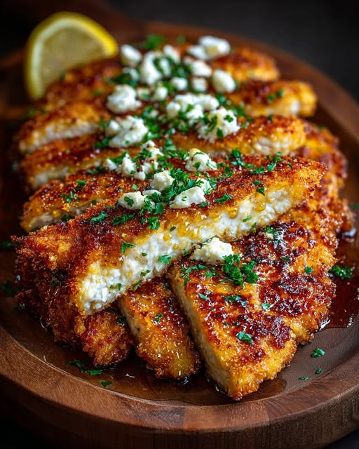Spicy Crispy Hot Honey Lemon Feta Turkey Cutlets Recipe - Recipe Image