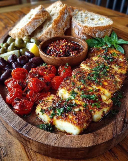 Rustic Mediterranean Bread & Halloumi Platter Recipe