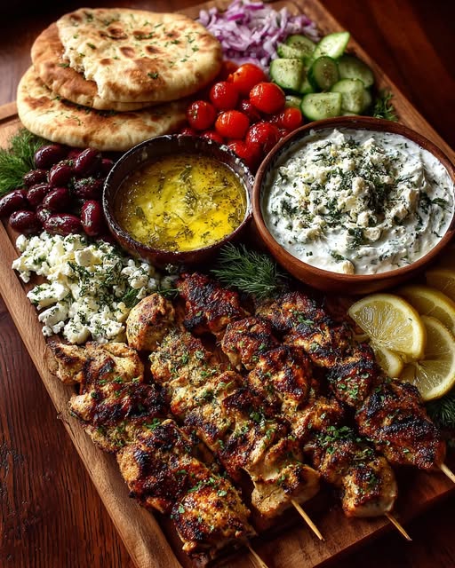 Greek Chicken Souvlaki Grazing Board with Whipped Feta Dip Recipe - Recipe Image