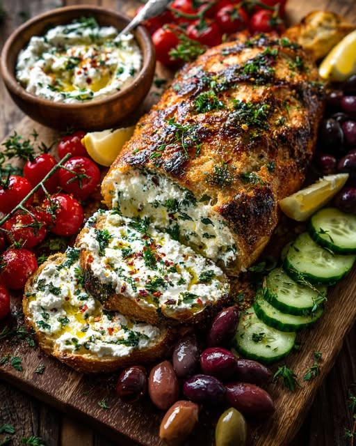 Rustic Mediterranean Bread and Herb Feta Dip Board Recipe