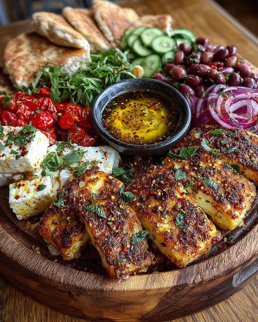 Rustic Mediterranean Bread & Halloumi Grazing Platter Recipe - Recipe Image