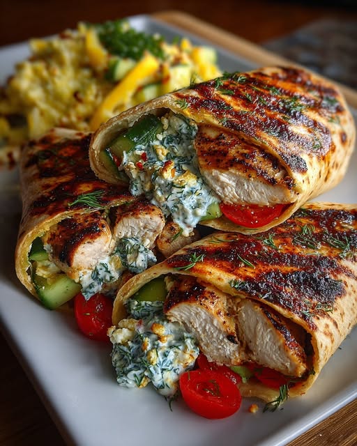 Mediterranean Spiced Chicken Wrap with Creamy Dill Feta Recipe - Recipe Image