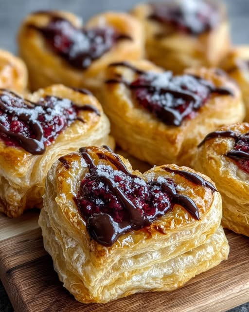 Raspberry Chocolate Puff Hearts Recipe - Recipe Image