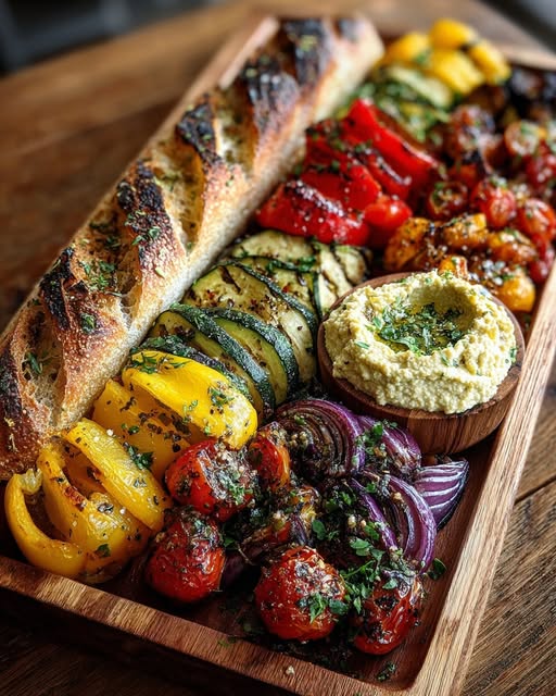 Rustic Mediterranean Bread and Roasted Veggie Board Recipe