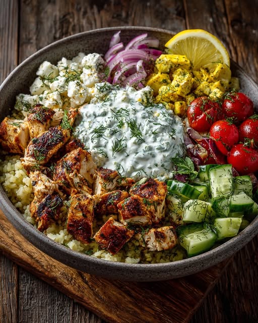 Mediterranean Chicken Power Bowl with Tzatziki Sauce Recipe