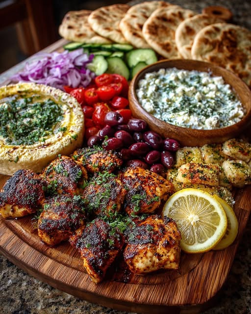 Souvlaki Mezze Board with Spicy Feta Dip Recipe
