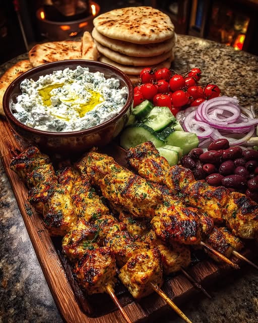 Greek Chicken Souvlaki Grazing Board with Feta Dip Recipe 3 Greek Chicken Souvlaki Grazing Board with Feta Dip Recipe - Recipe Image