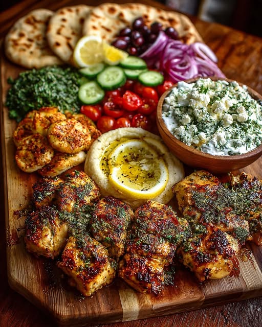 Souvlaki Mezze Board with Herb Feta Dip Recipe - Recipe Image