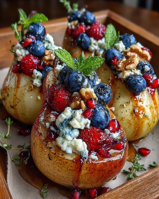 Baked Pears with Berries, Honey, Walnuts & Blue Cheese Recipe