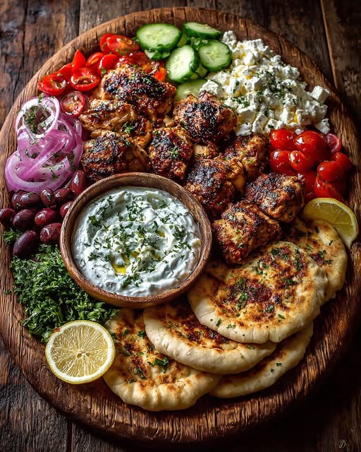 vlaki Mezze Board with Garlic Yogurt Dip Recipe - Recipe Image