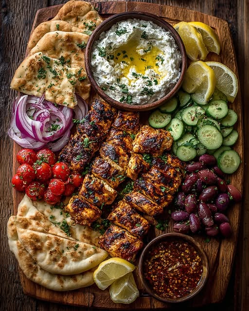 icken Souvlaki Mezze Board with Feta Dip Recipe