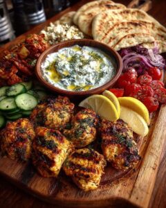 n Souvlaki Mezze Board with Tzatziki Dip Recipe