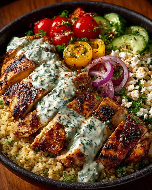n Gyro Power Bowl with Creamy Feta Sauce Recipe - Recipe Image