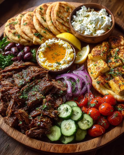 Greek Beef Mezze Platter with Lemon Drizzle Recipe