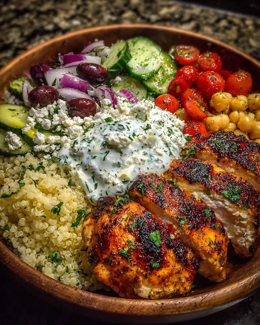 hicken Power Bowl with Yogurt Feta Sauce Recipe - Recipe Image
